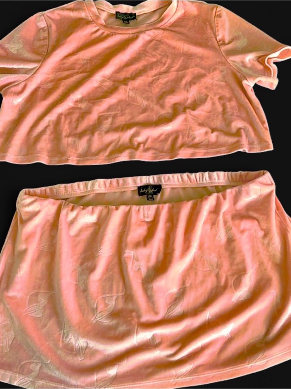 Baby Phat Pink Velour Crop Top and Skirt Set. Size XXL